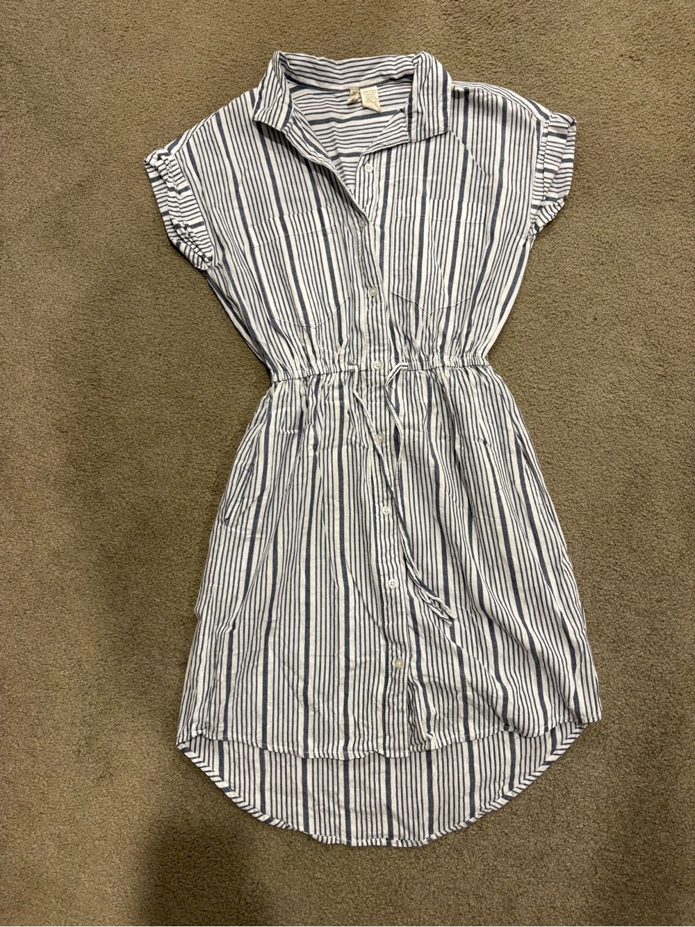 Japna Navy and White Striped Button-Front Shirt Dress
